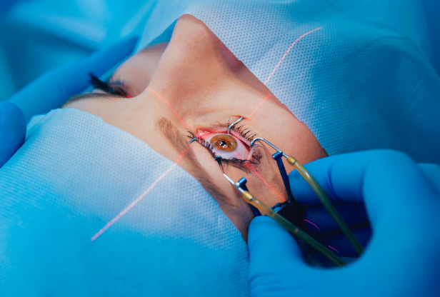 mulher se preparando para realizar cirurgia de transplante de córnea