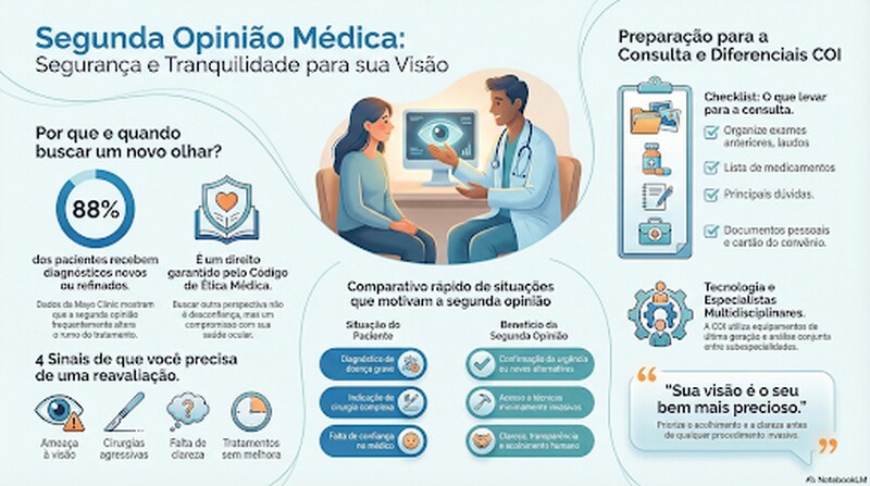 imagem explicativa com os motivos da importância da segunda opinião médica na oftalmologia